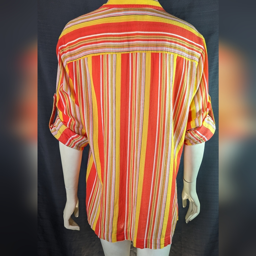 Orange Red Yellow Striped Blouse M Jones New York - Picture 12 of 16